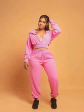 Women Fall And Winter Fashion Sports Two-Piece Casual Long-Sleeved Zipper Hooded Top Drawstring Pants Solid Color Street Suit